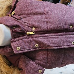 Banana Republic Maroon Herringbone Puffer Lined Vest with Faux Fur Hood. Size M
